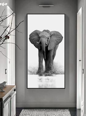 大象装饰玄关竖版现代画动物画画落地北画欧画走墙M1220廊招财挂