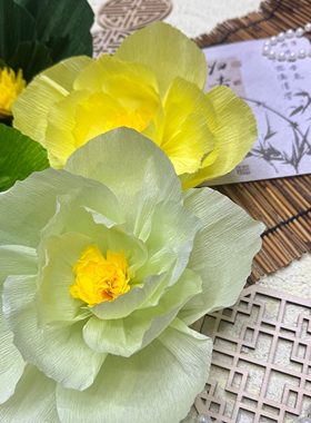 环创褶皱纸花绿色系国风古风新中式文化墙背景墙布置
