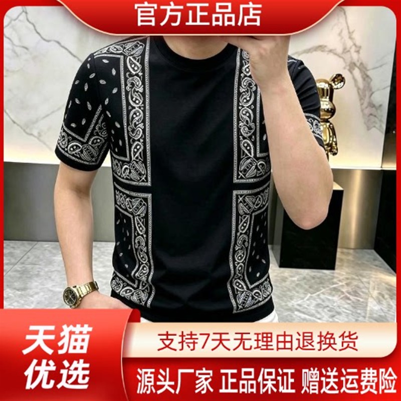 尤米轻奢LMVQ 2026男士装新款百搭时尚短袖黑色圆领男T恤爆款痞帅