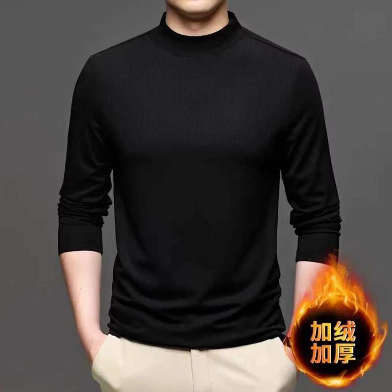 财俊轻奢男装r重磅奥粒绒男半高领打底冬季保暖加绒加厚中领长袖t