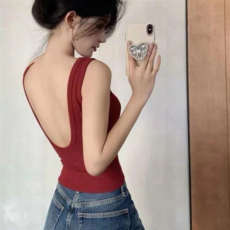 JINXI轻奢纯欲甜辣吊带背心女带防滑美背带胸垫露背设计感上衣女