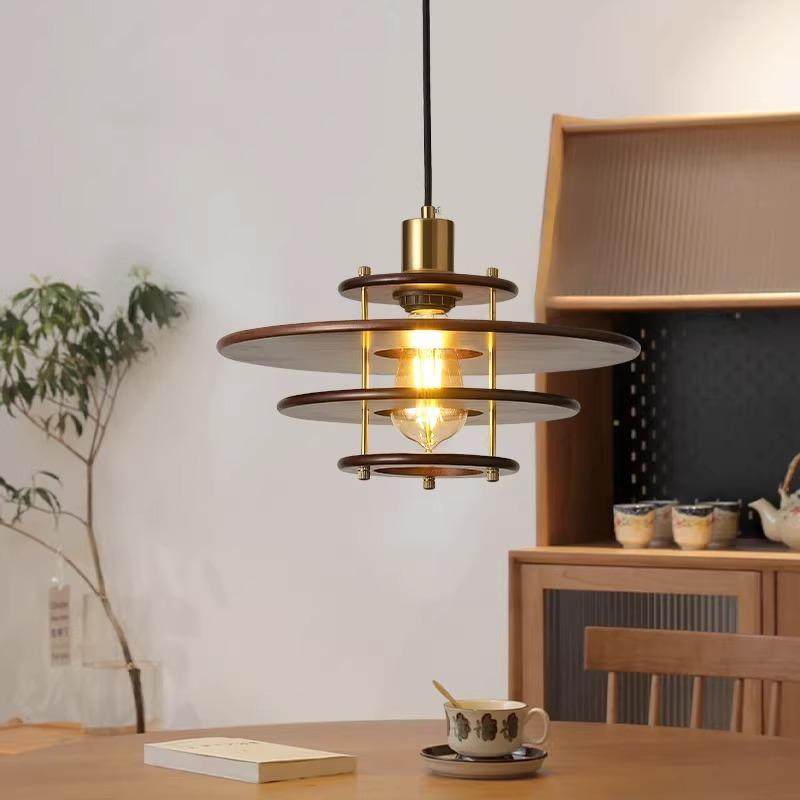 中古南洋风实木飞碟餐厅PH5吊灯胡桃木复古吧台餐桌民宿茶室灯具