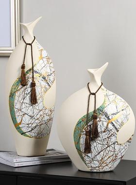 陶瓷花瓶高级感复古花器新中式客厅样板间玄关电视柜桌面装饰摆件