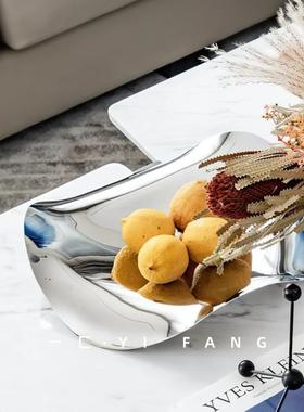 一匚现代简约轻奢金属果盘样板间售楼处酒店会所客厅茶几托盘摆件