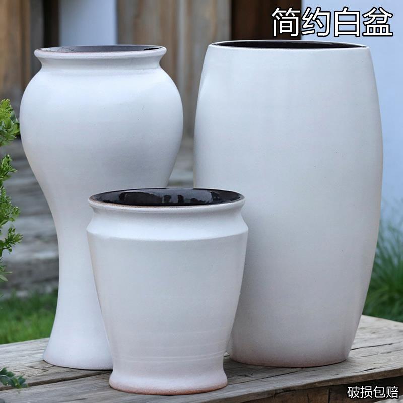 简约粗陶白色高花盆陶罐老桩陶瓷多肉花盆透气三角梅兰花绣球大盆