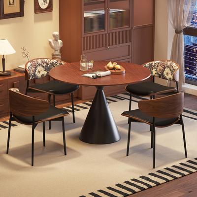 中古风餐椅家用小户型轻奢靠背椅子饭厅高级感圆形实木餐桌椅组合