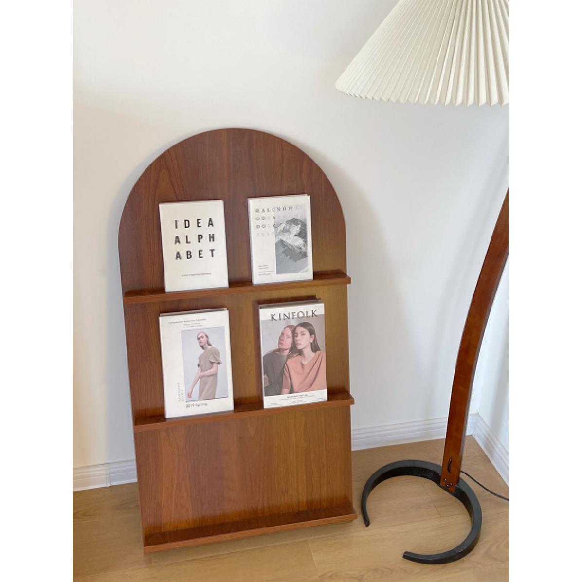 拱形置物架书报架中古杂志架落地ins展示靠墙咖啡店书架挂墙装饰