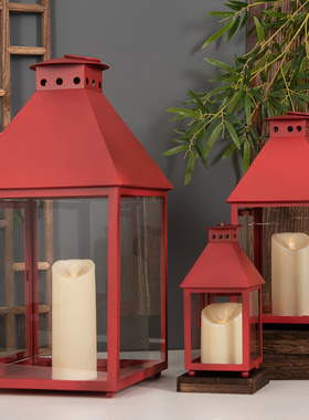 欧式复古红色婚庆蜡烛台走煤油灯罩防风灯软装品拍摄道具氛围