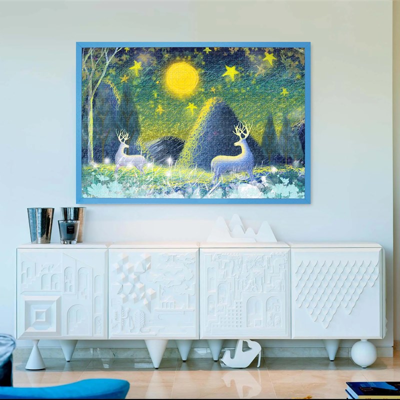 1000片实木拼图框现代画框*75定制蓝色相框挂墙送有机玻璃