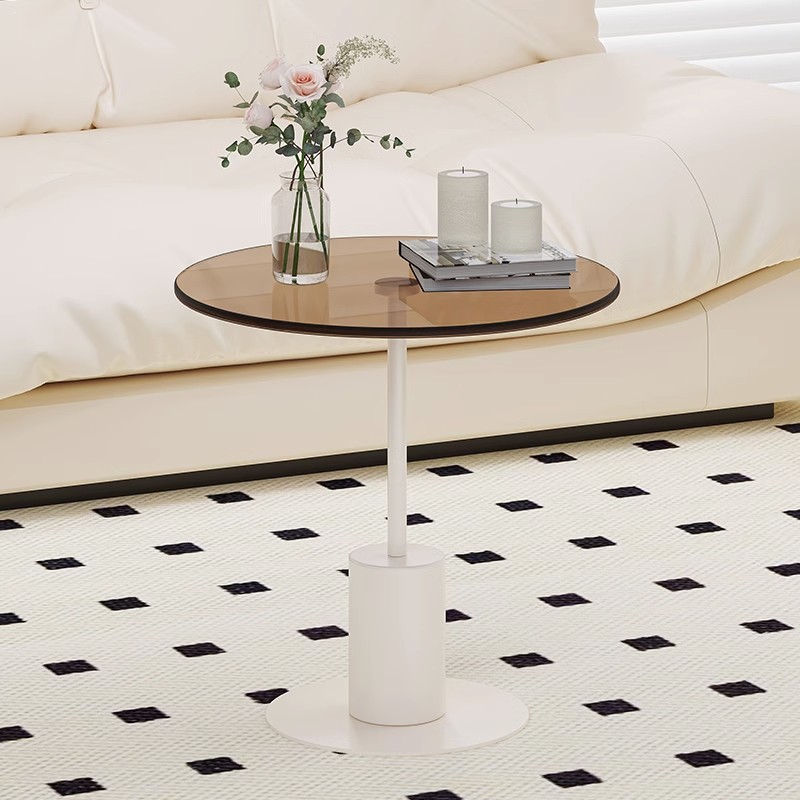 迷你沙发边几茶几客厅家用创意岩板角几床头不锈钢玻璃小圆桌子