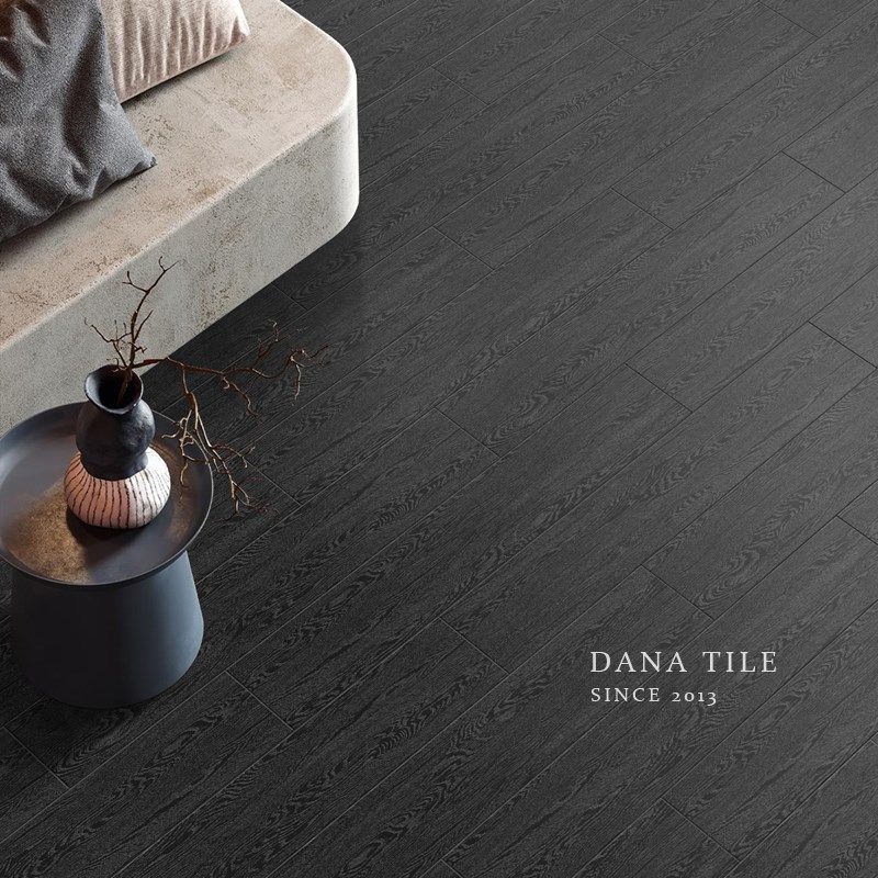 碳黑色木纹砖卫生间阳台超黑通体砖民宿连锁店地砖仿木地板瓷砖