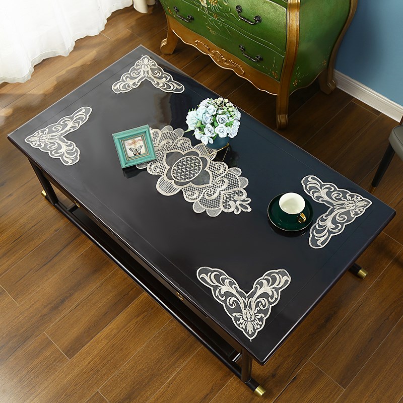 水晶板餐桌垫软玻璃pc桌布防水防油蕾丝茶几台布免洗防烫