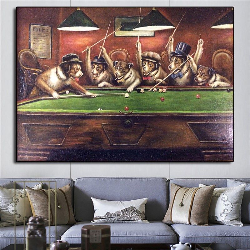 狗狗客厅卧室会所挂画沙发背景墙画狗玩扑台球博彩装饰画,家居饰品,现代装饰画,淘宝优惠券,粉丝福利购,淘宝优惠卷