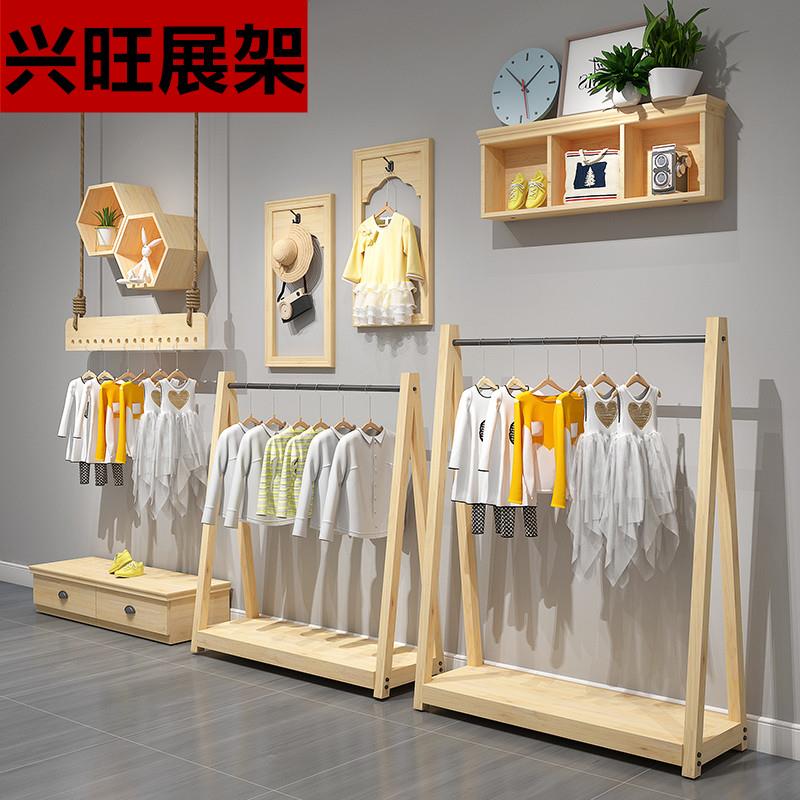 服装店衣架展架复古铁艺服装展架实木落地衣架服装店中岛架
