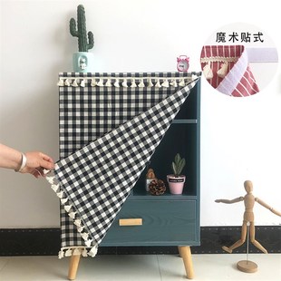 日系格子布艺柜帘家用厨房隔断帘飘窗帘卧室魔术贴半帘书柜帘定制