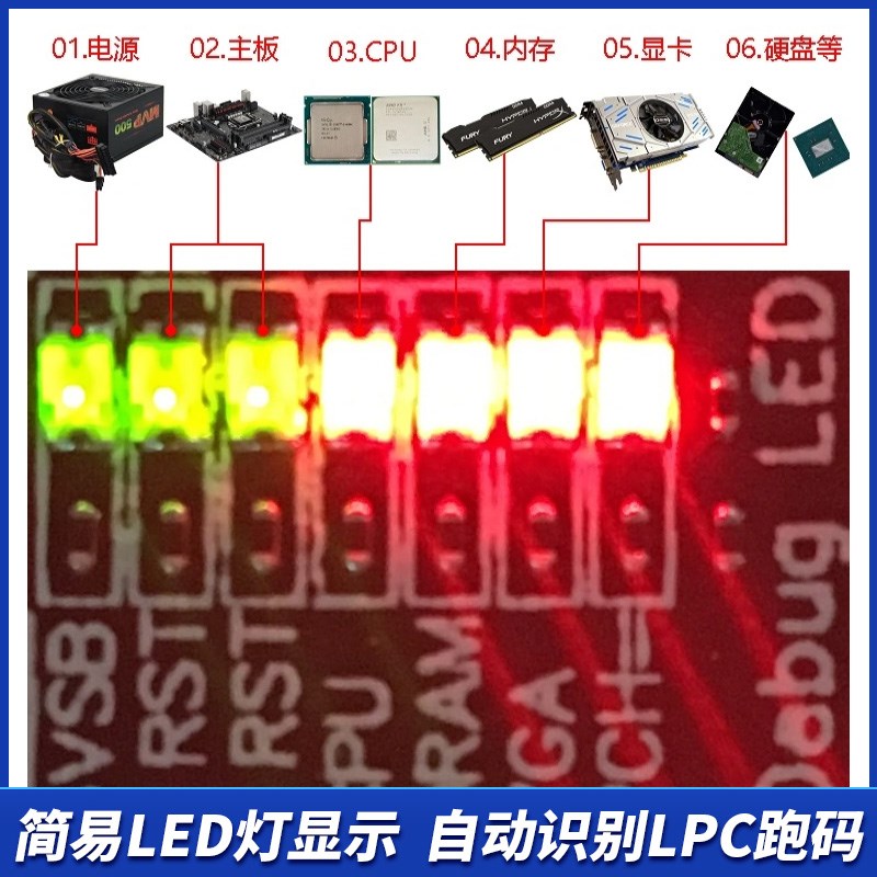 TL460多用途调试卡电脑PCI E测试卡LPC DEBUG诊断卡自动识别主板