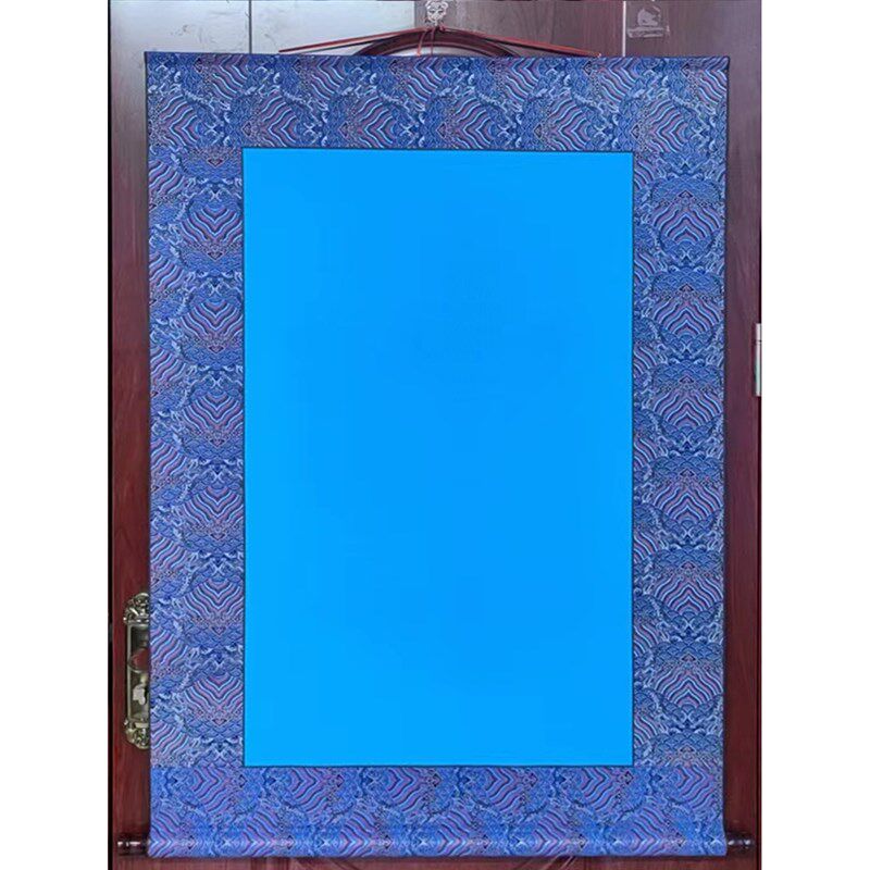 蓝色绿色绢布精装 堂单挂画装裱装饰画玄关书房 龙宫蓝底
