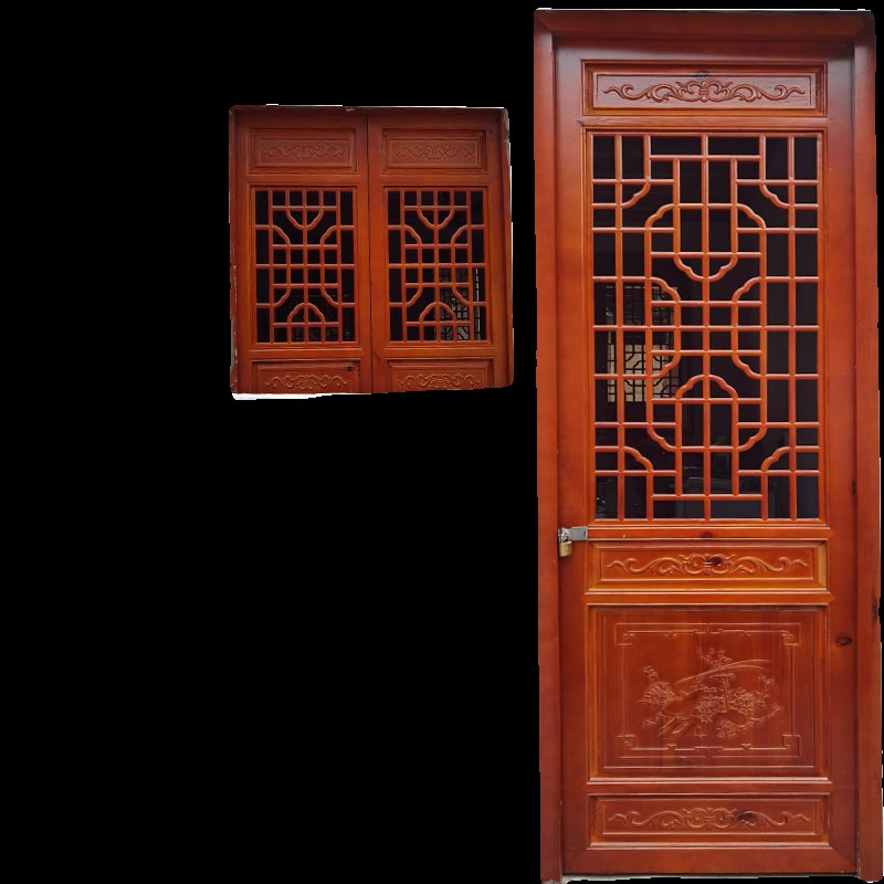 东阳木雕仿古门窗框实木中式花格门对窗户隔断镂空格栅天官赐福