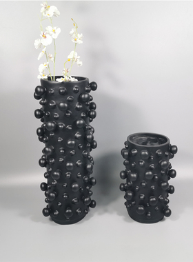 简约现代黑白泡泡圆球树脂花器桌面花瓶插花玄关客厅软装饰品摆件