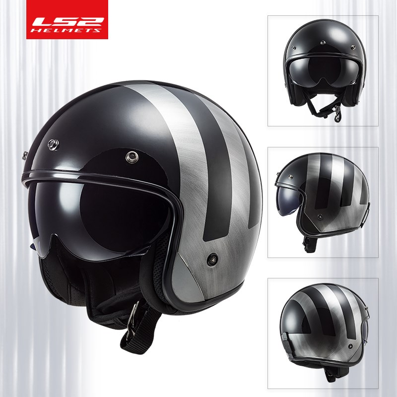 LS2哈雷复古头盔摩托车男碳纤维半盔四分之三盔四季女机车OF601