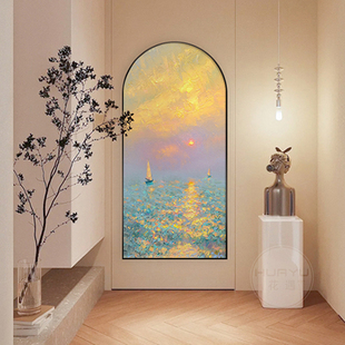 法式 饰画入户正对门高级感挂画小众艺术壁画 奶油风日出拱门玄关装