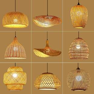 竹编吊灯新中式茶室禅意东南亚日式灯具创意个性草帽灯餐饮店吊灯