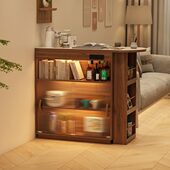 日式 岩板纹吧台桌可伸缩隔断小户型家用沙发边柜多功能储物柜岛台