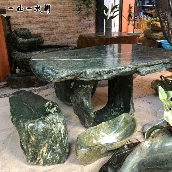 院子石头桌子石雕复古绿石材台子花园装饰休息茶台露台石墩子桌面