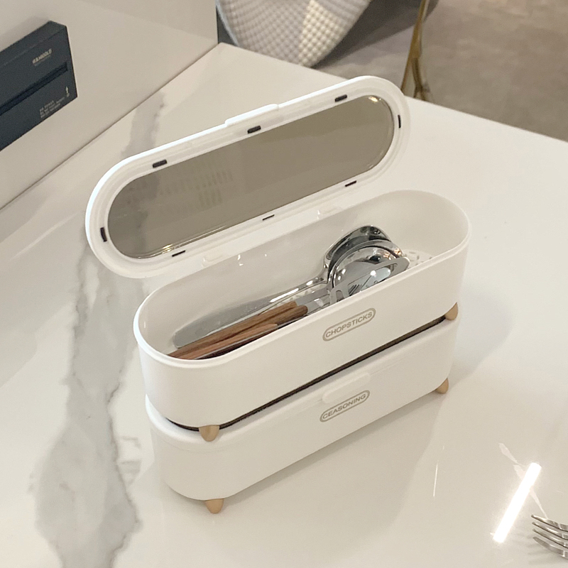 新款筷子收纳f盒带盖大容量可沥水家用桌面厨房放装勺子餐具盒防