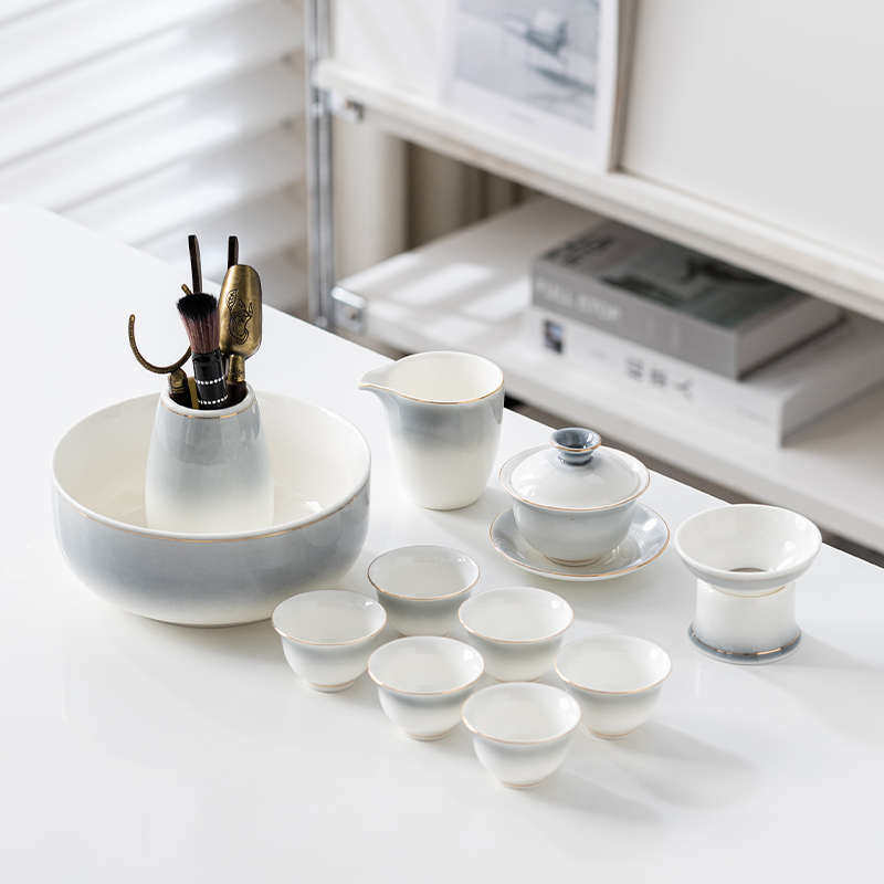 陶瓷盖碗羊脂玉白瓷小茶杯茶具套装家用功夫描金泡茶器茶壶一整套,餐饮具,功夫茶具,淘宝优惠券,粉丝福利购,淘宝优惠卷