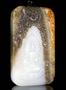 新疆和田玉羊脂玉佛祖观音挂件糖白玉观音菩萨青花玉意境山水吊坠