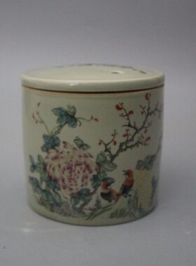 景德镇仿古陶瓷清雍正粉彩描金花鸟蛐蛐罐家居装饰展柜博古架摆件