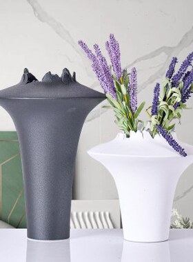 现代极简黑白色陶瓷花瓶摆件客厅玄关插花器样板房软装饰品摆设