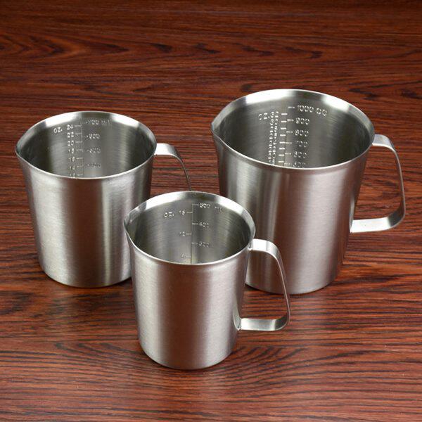 加厚304不锈钢测量水杯带内刻度不锈钢量杯凉水杯500ml 1000ml