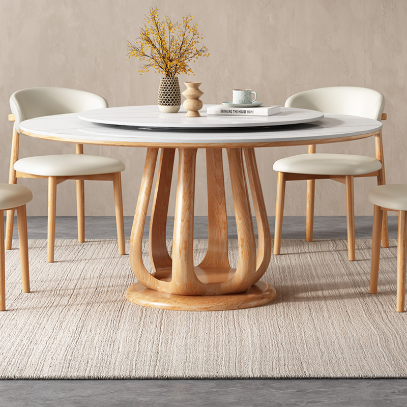 岩板餐桌椅组合现代简约家用小户C型北欧餐厅大理石白蜡木圆桌饭