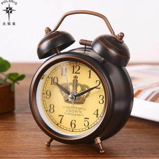 学生静音带夜灯清脆打铃金属钟表台钟床头卧室简约马蹄表个性闹钟