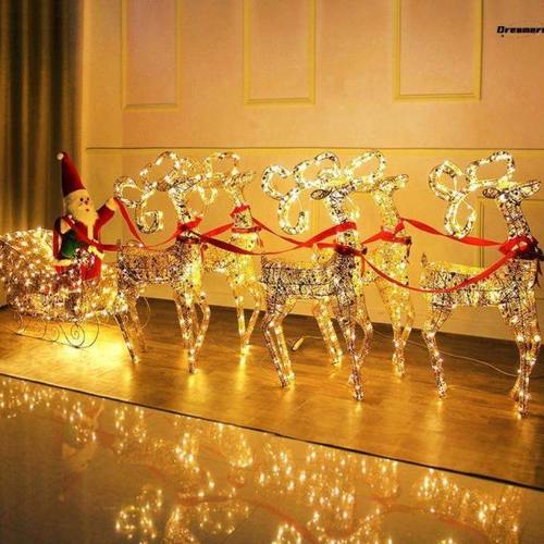 圣诞美陈圣诞节鹿拉车发光铁艺酒店布置场景大型摆件Christm厂家