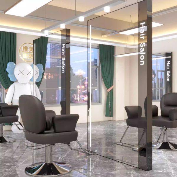 网红美发店镜子发廊专用带灯不锈钢理发镜子单双面落地式剪发镜台