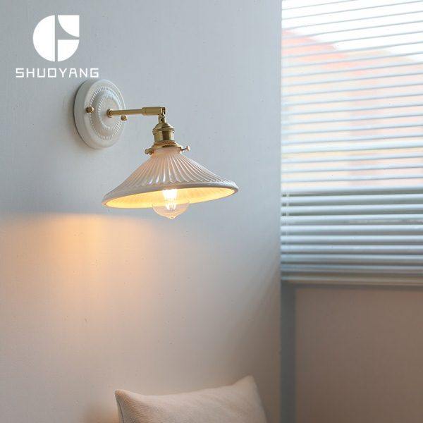 烁阳奶油风壁灯日式卧室床头创意民宿走廊背景墙釉面百褶陶瓷壁灯,家装灯饰光源,壁灯,淘宝优惠券,粉丝福利购,淘宝优惠卷