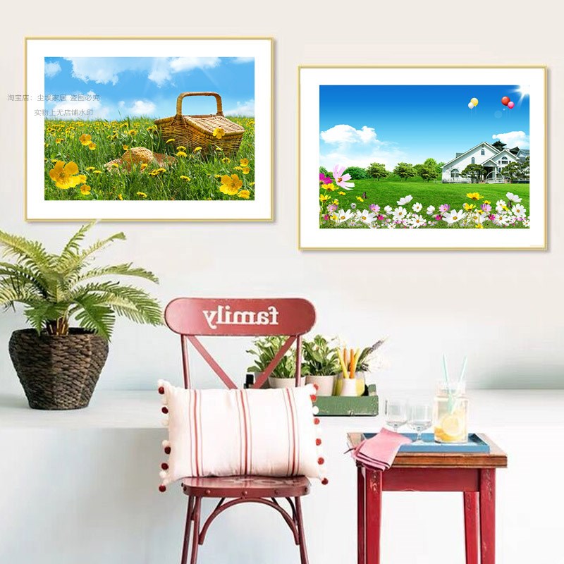 餐厅装饰画卧室床头挂画儿童房客厅沙发背景墙壁画田园风景酒店画图片