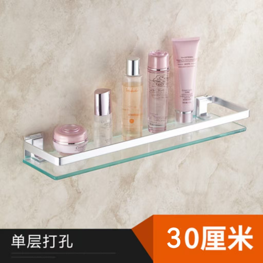 双层面盆钢化玻璃化妆品架浴室储物架浴室平台,毛巾吧储物王