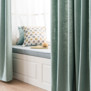 呈开定制棉麻布料半遮光窗帘纯色清新客厅卧室书房飘窗窗帘布艺