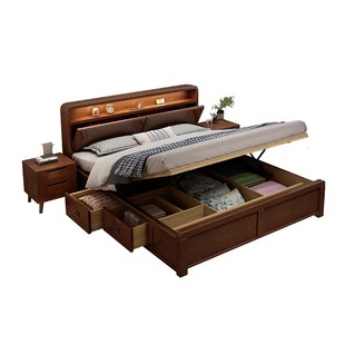 全实木老人儿童床1.2米单人床1.35小户型1.5米1.8高箱储物收纳床