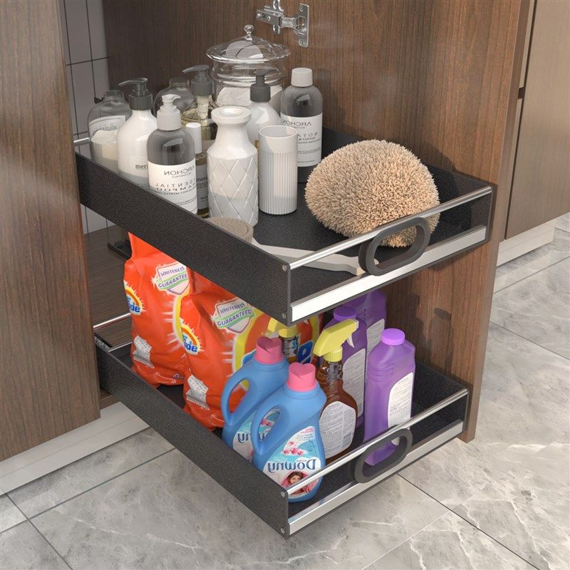 橱柜改造抽屉拉篮半不锈钢杆超深柜带滑轨收纳储物盒厨房用品托盘,收纳整理,收纳箱,淘宝优惠券,粉丝福利购,淘宝优惠卷