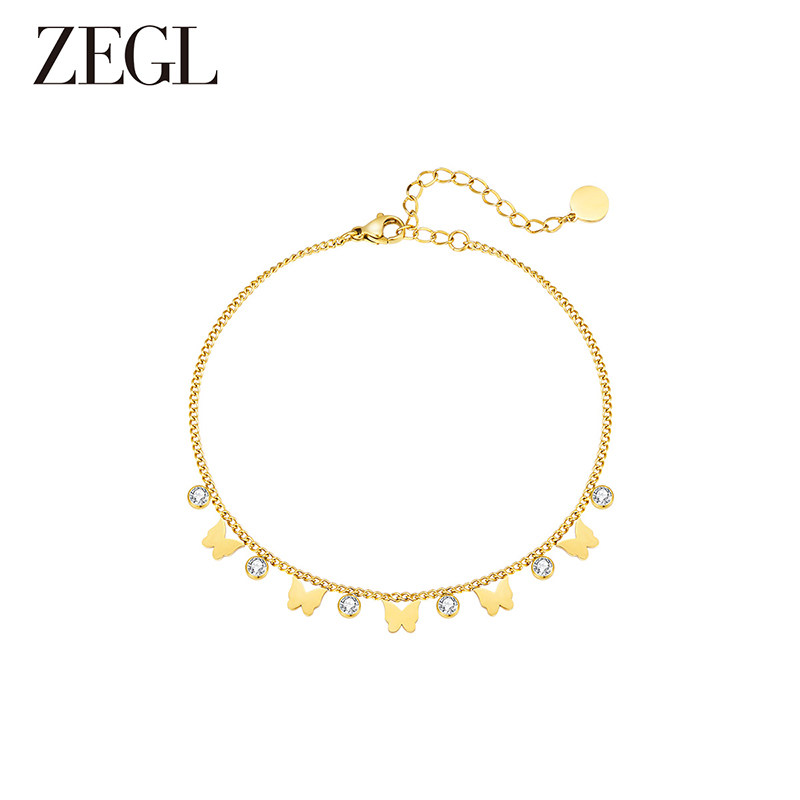ZEGL金色蝴蝶脚链女2024新款潮高级感小众脚踝链女生足链足饰脚饰