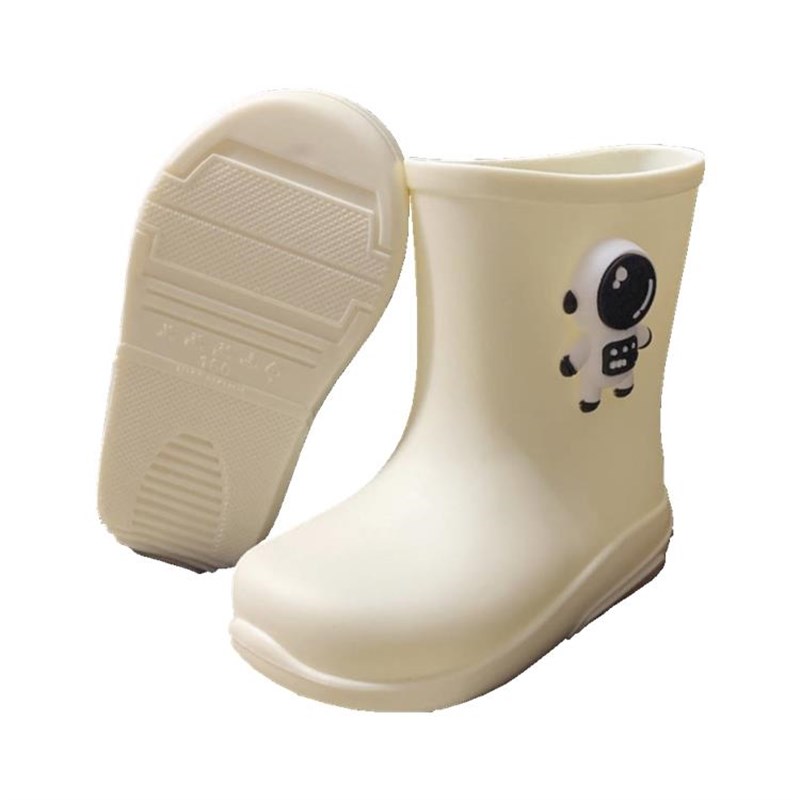 巧贝淘平底防滑太空人儿童雨靴男女宝宝大童小孩短筒防水白色胶鞋