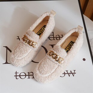 毛毛鞋女秋冬外穿豆豆鞋加绒小个子内增高棉瓢鞋厚底小码31 32 33