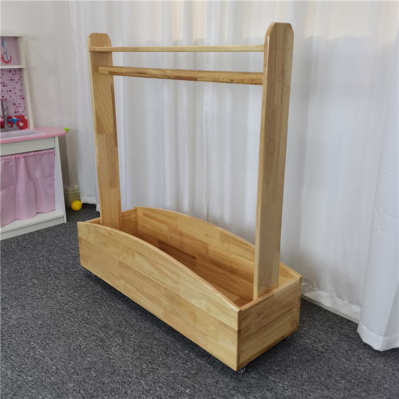 幼儿园儿童宝宝衣帽架挂衣架橡胶木D实木玩具柜带轮收纳架储物柜