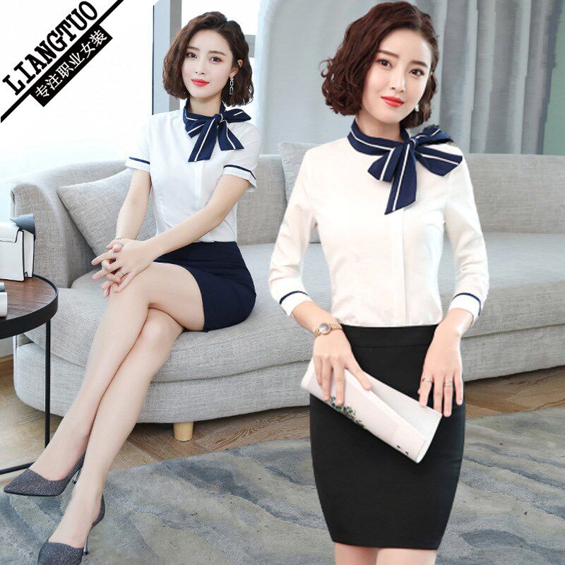 空姐制服职业白衬衫套装女神范气质酒店前台工装套V裙美容师工作
