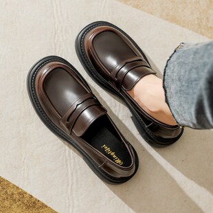大码乐福鞋41一43英伦风2024年春秋厚底jk制服百搭英伦棕色小皮鞋